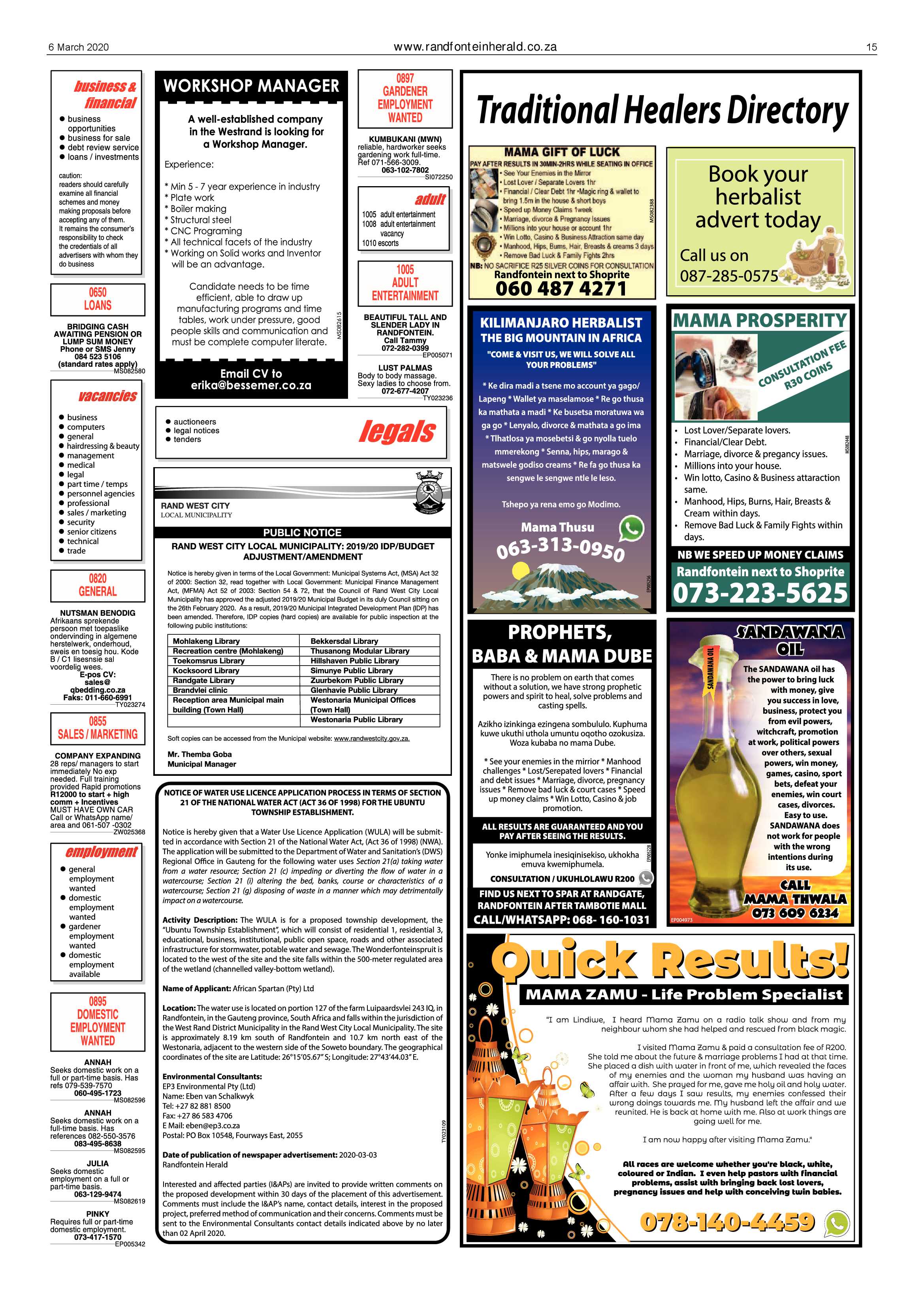 Randfontein Herald 6 March 2020 page 15