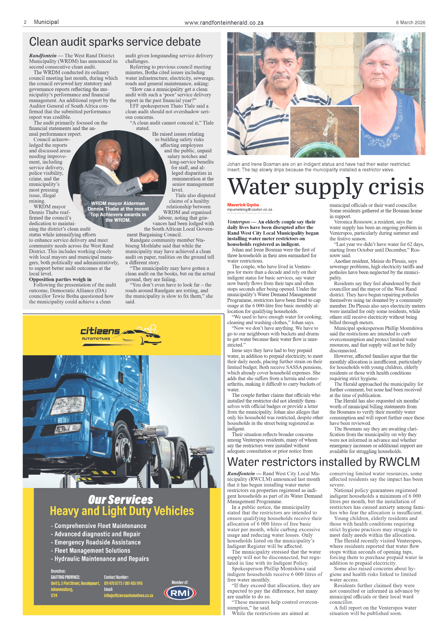 Randfontein Herald 6 March 2026 page 2