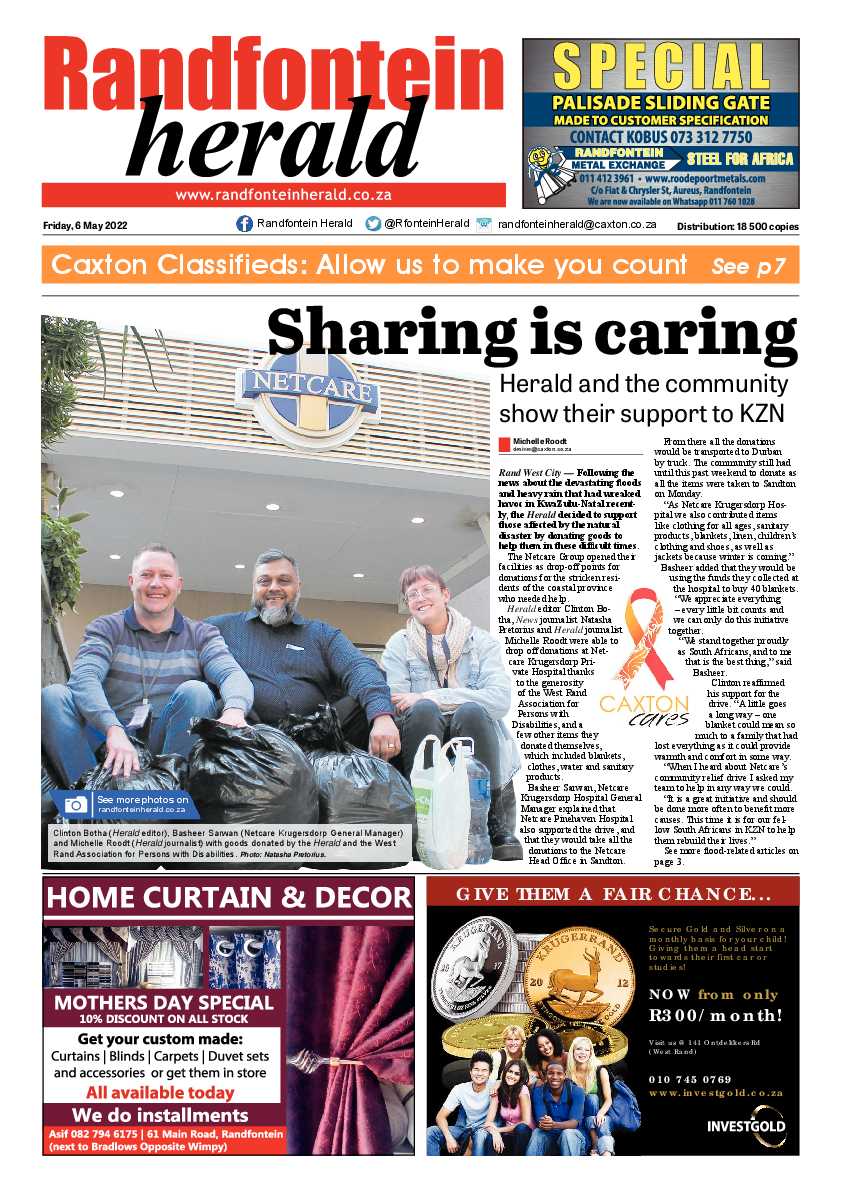 Randfontein Herald 6 May 2022 page 1