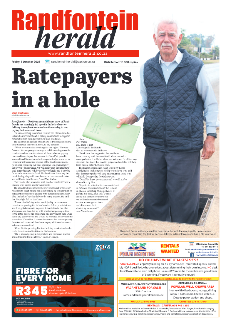 Randfontein Herald 6 October 2023 page 1