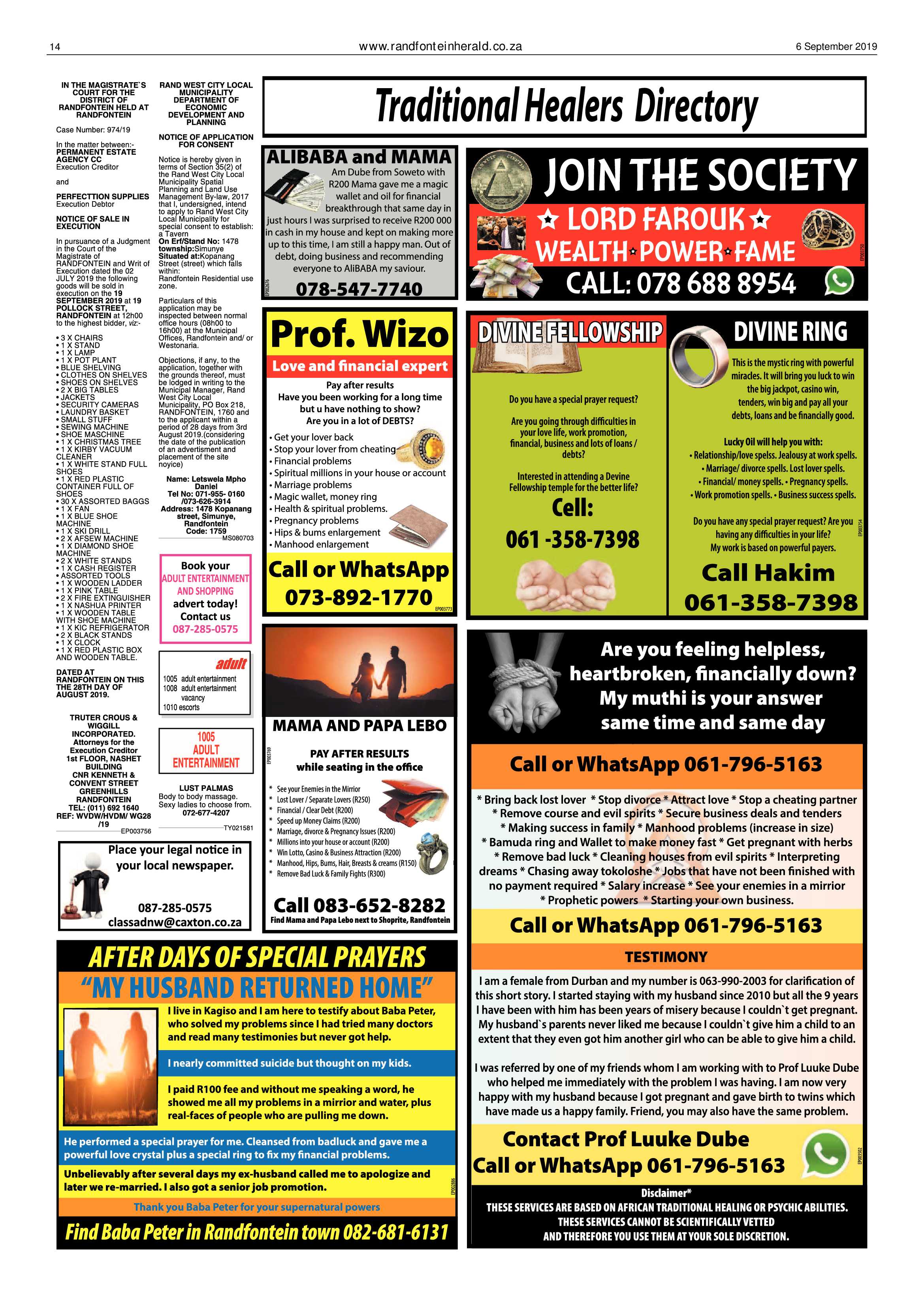 Randfontein Herald 6 September 2019 page 14