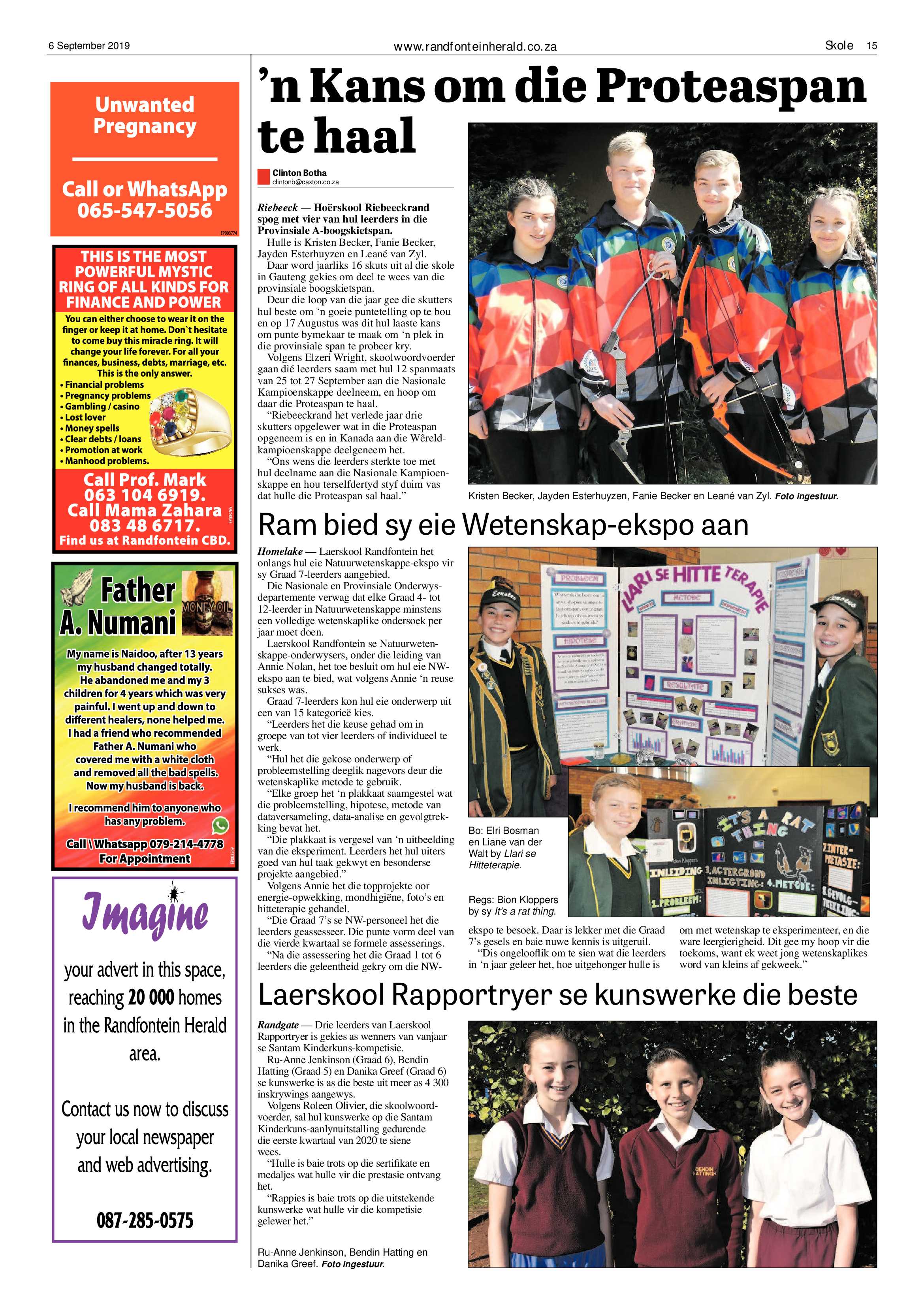 Randfontein Herald 6 September 2019 page 15