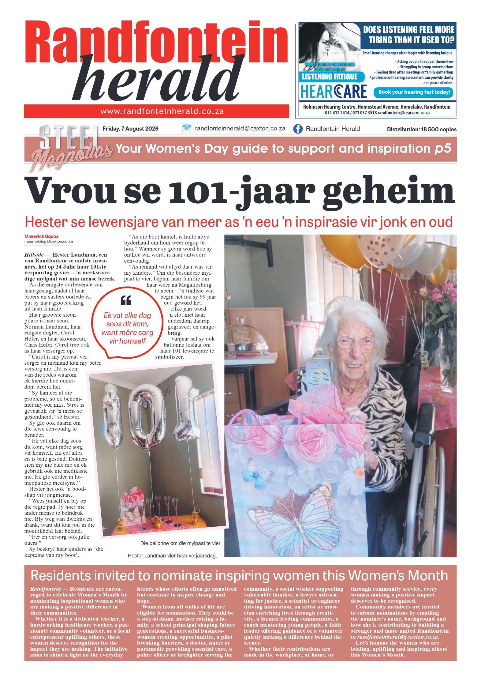 Randfontein Herald 7 August 2026 page 1