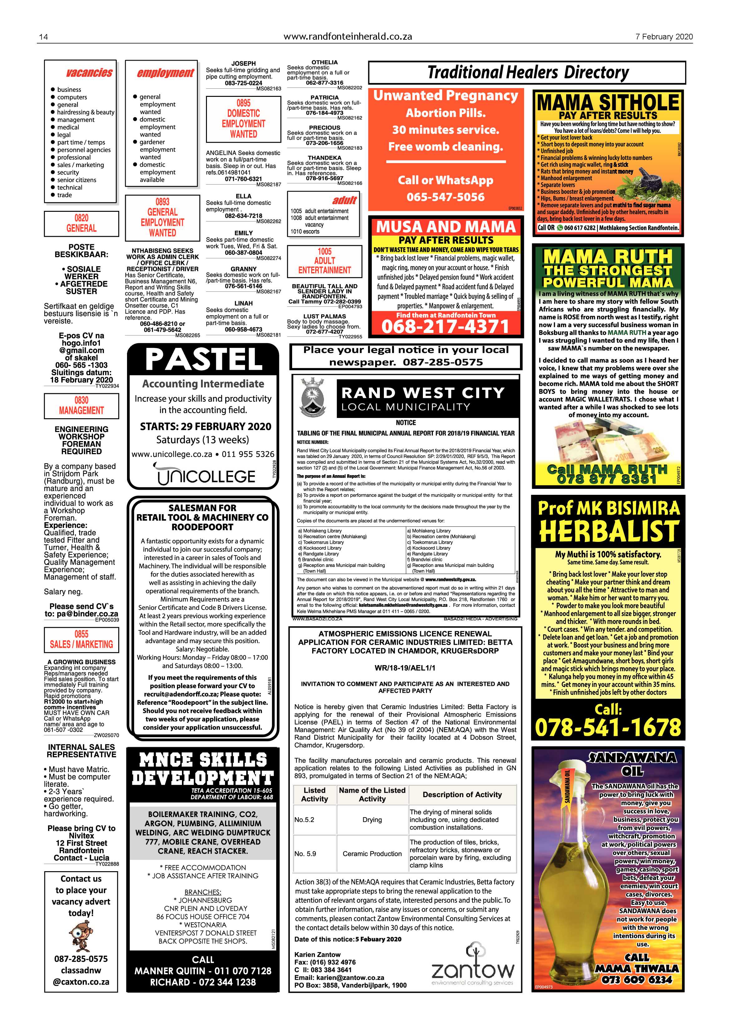 Randfontein Herald 7 February 2020 page 14