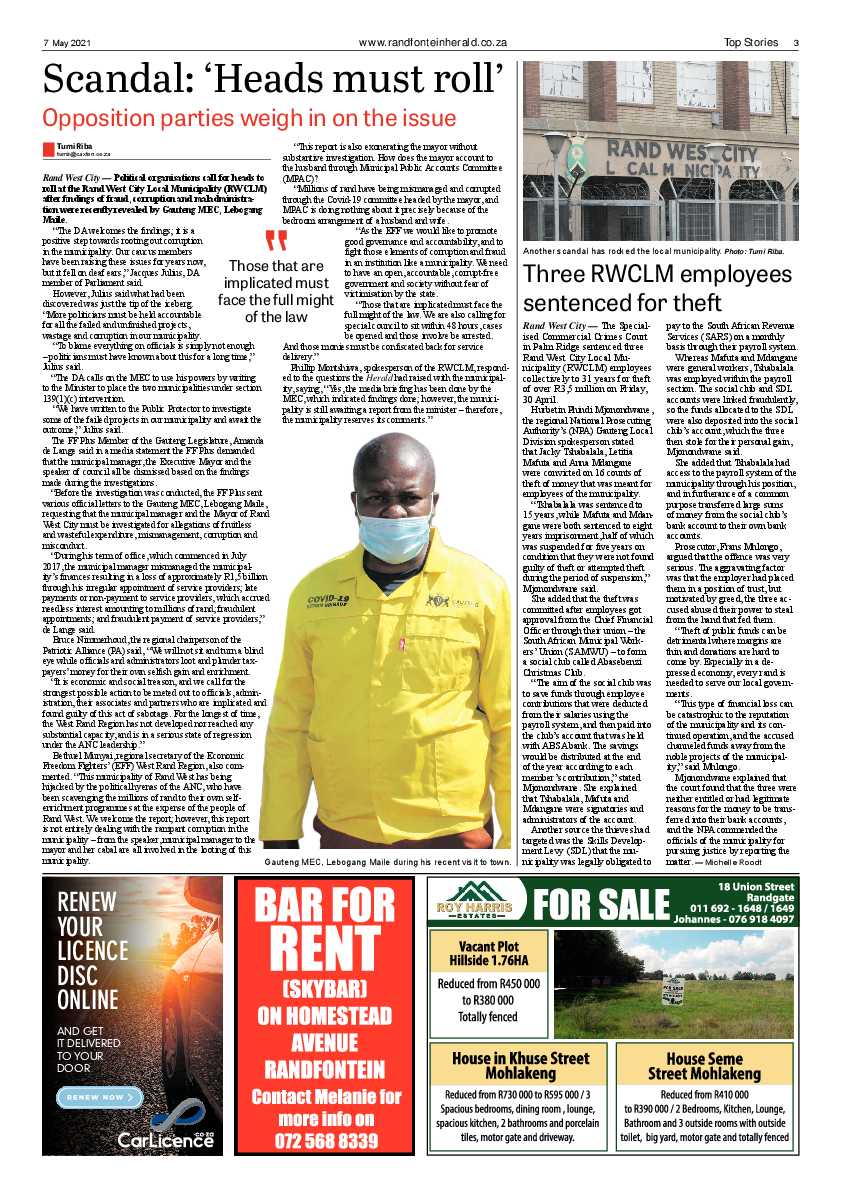 Randfontein Herald 7 May 2021 page 3