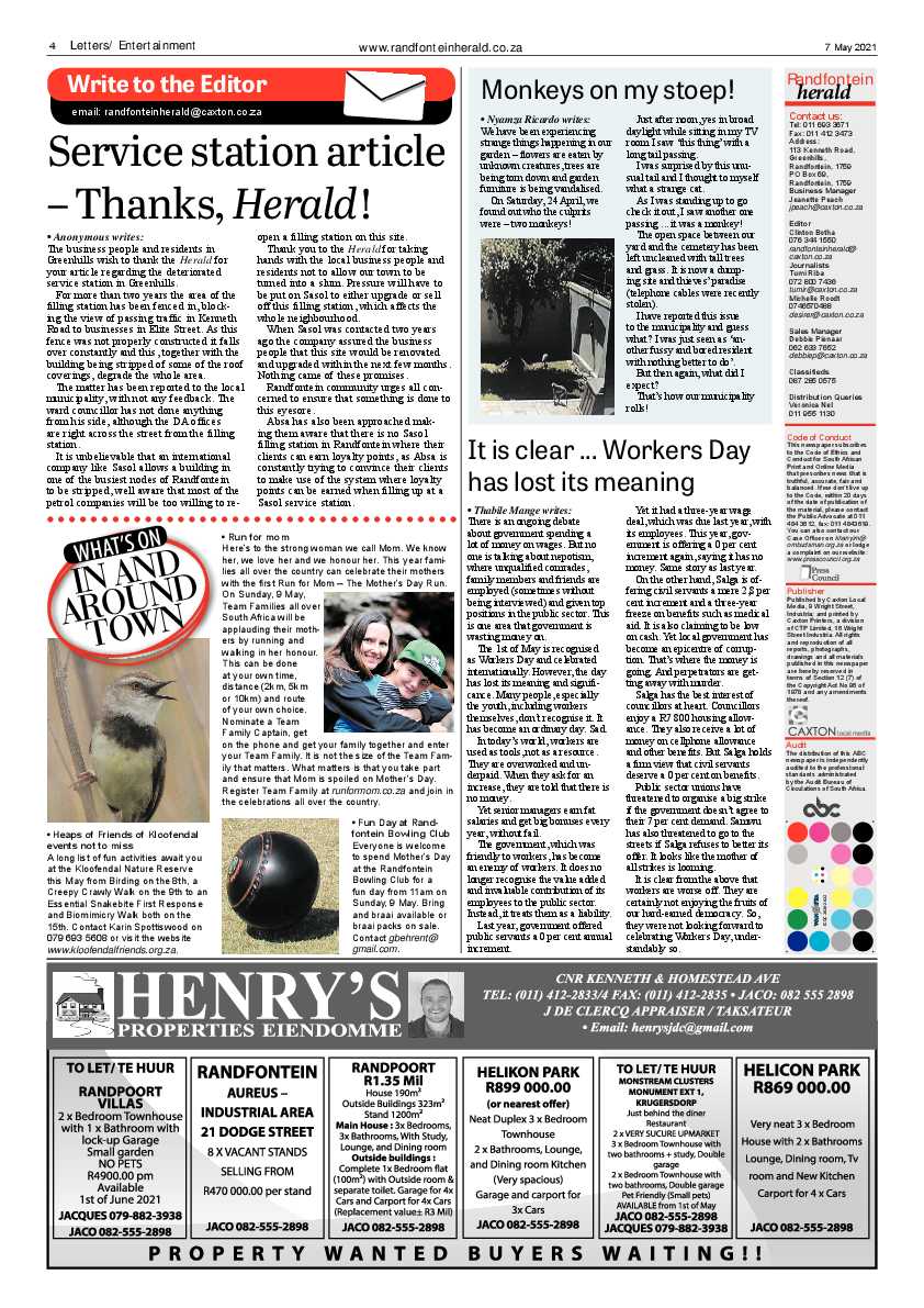 Randfontein Herald 7 May 2021 page 4