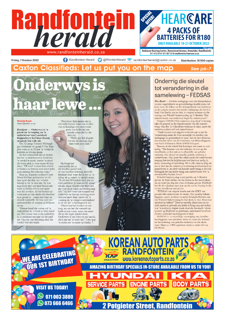 Randfontein Herald 7 October 2022 page 1