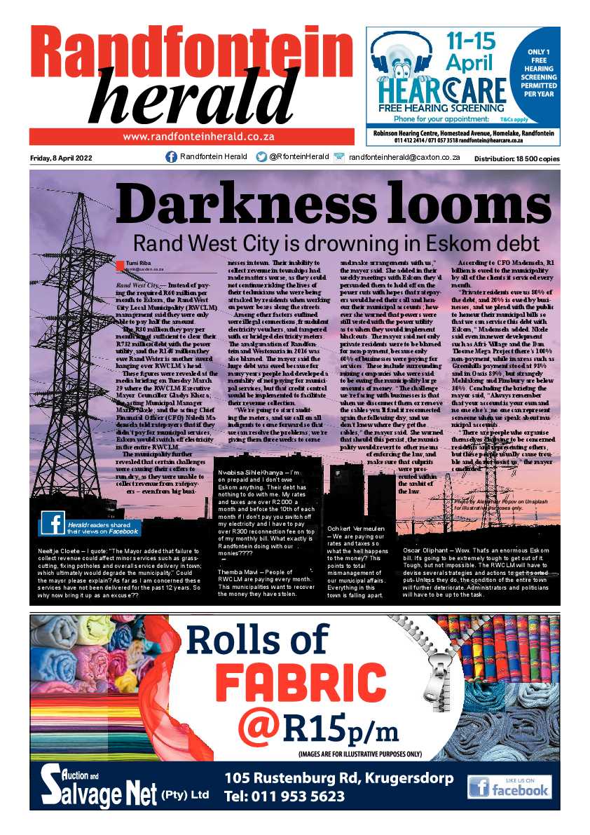 Randfontein Herald 8 April 2022 page 1