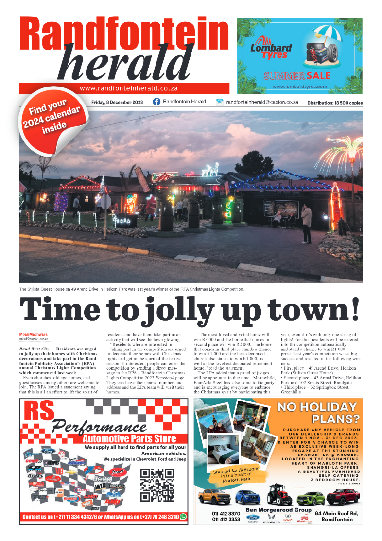 Randfontein Herald 8 December 2023 page 1