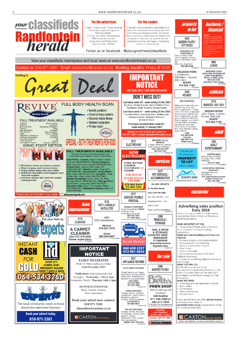 Randfontein Herald 8 December 2023 page 6