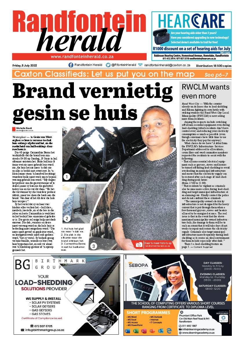 Randfontein Herald 8 July 2022 page 1