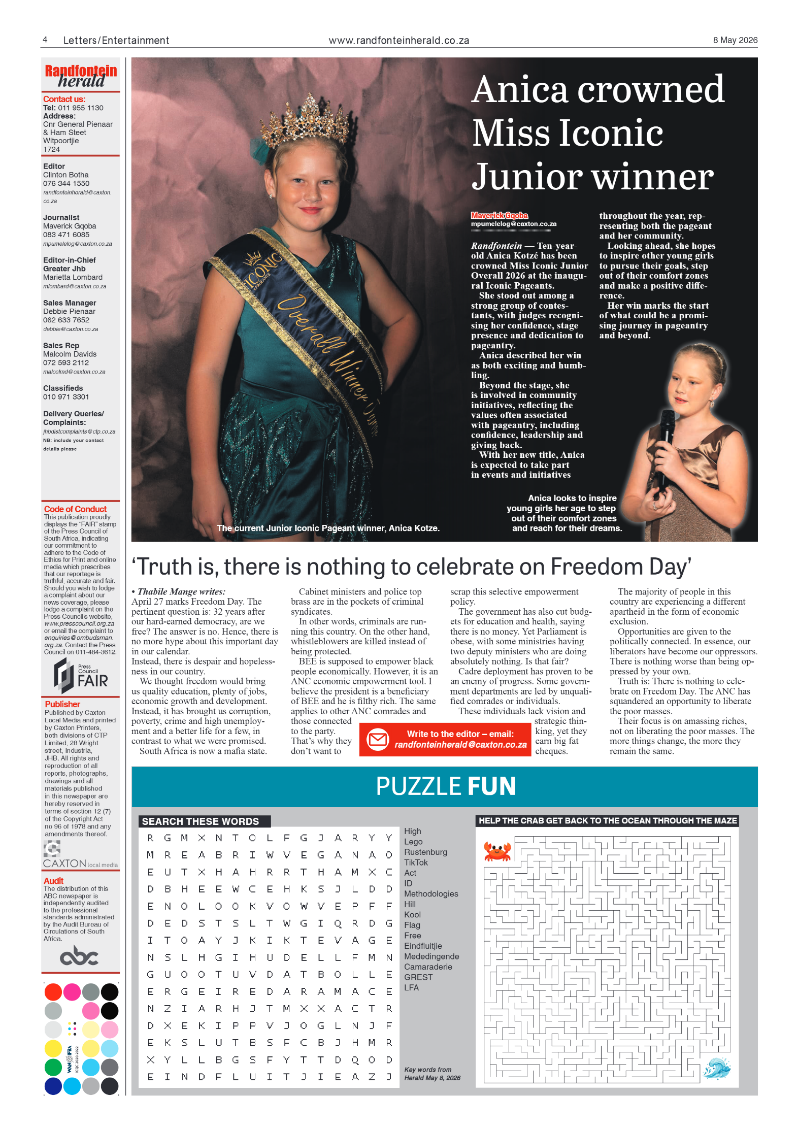 Randfontein Herald 8 May 2026 page 4