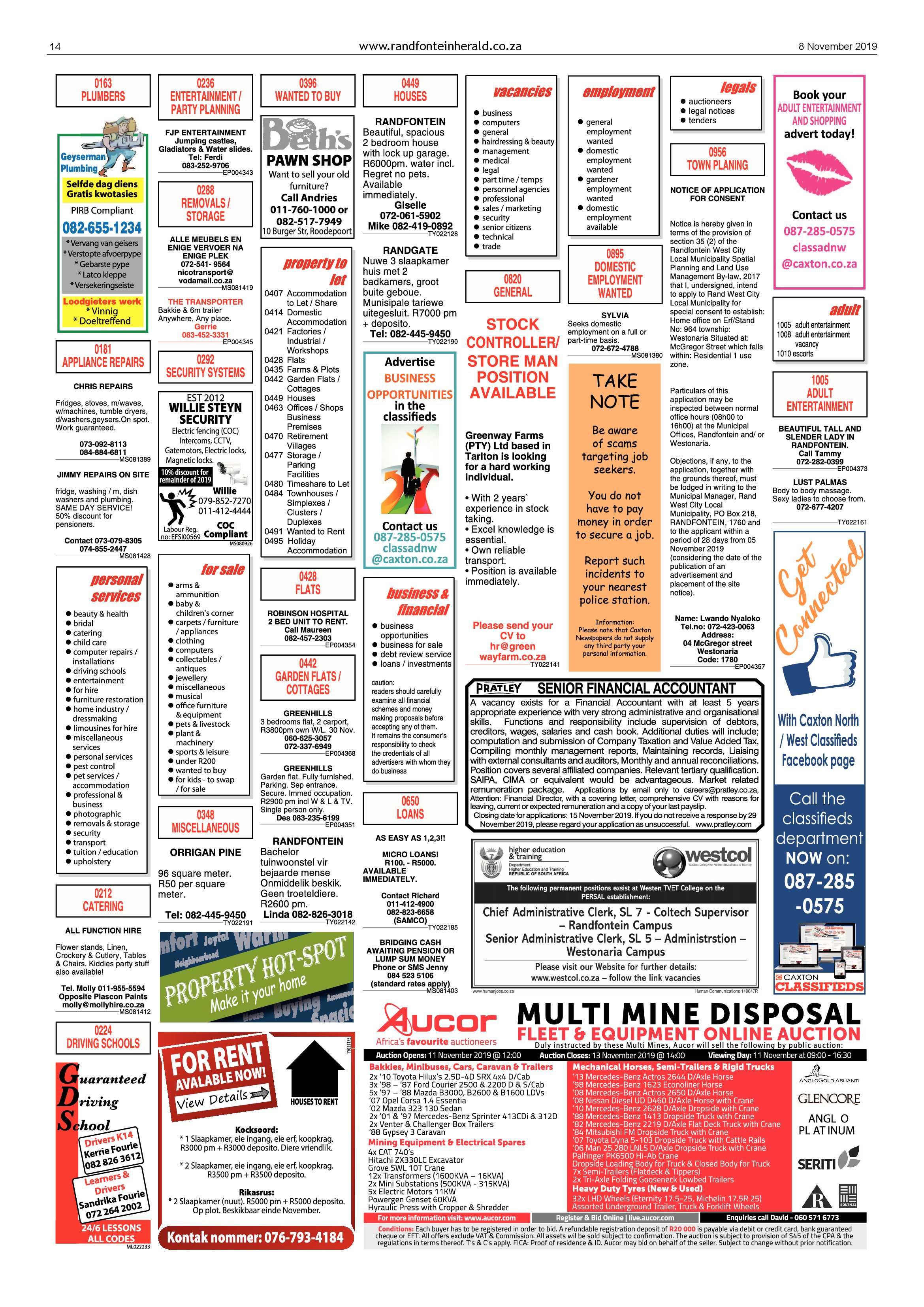 Randfontein Herald 8 November 2019 page 14
