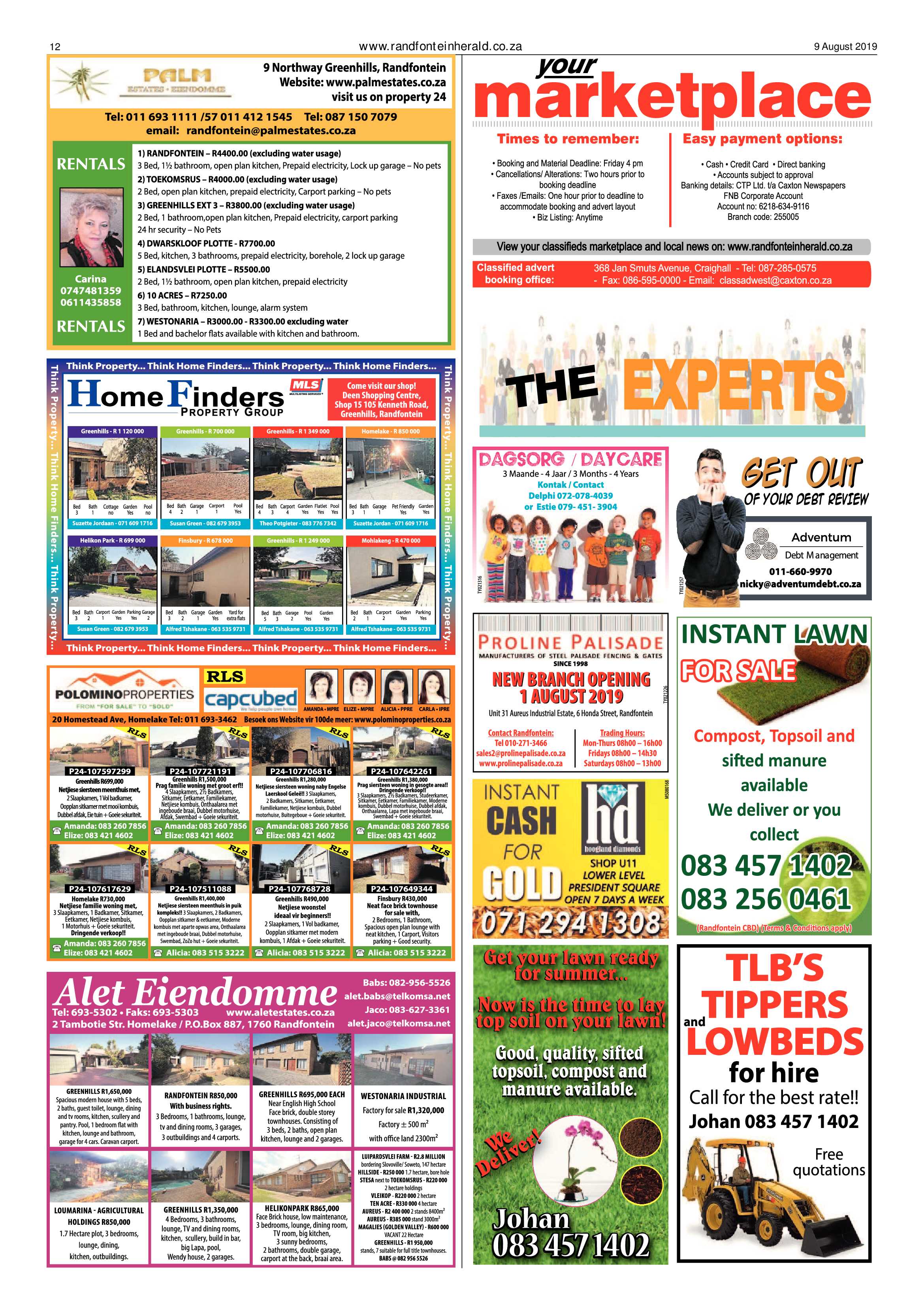 Randfontein Herald 9 August 2019 page 12