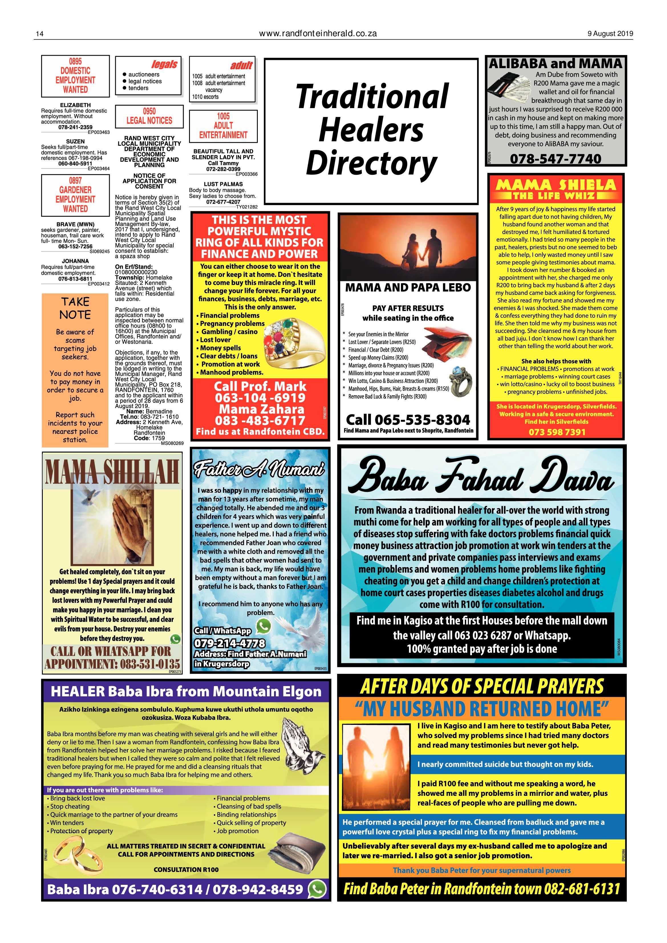 Randfontein Herald 9 August 2019 page 14