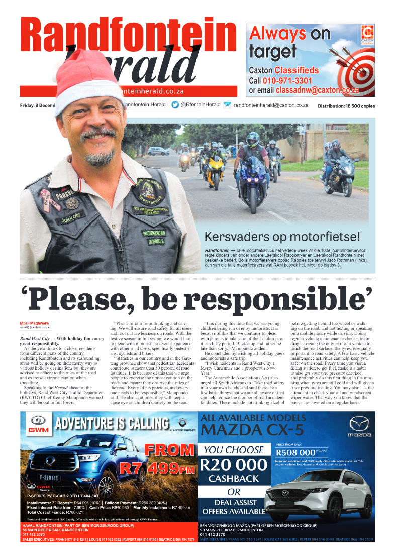 Randfontein Herald 9 December 2022 page 1