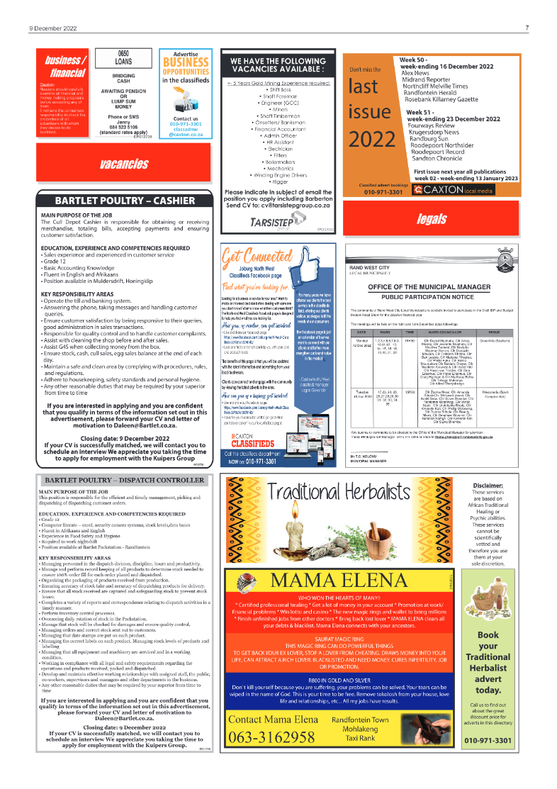 Randfontein Herald 9 December 2022 page 7