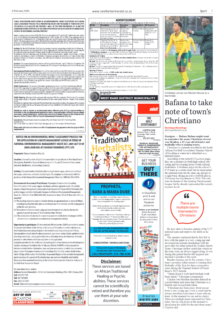 Randfontein Herald 9 February 2024 page 7