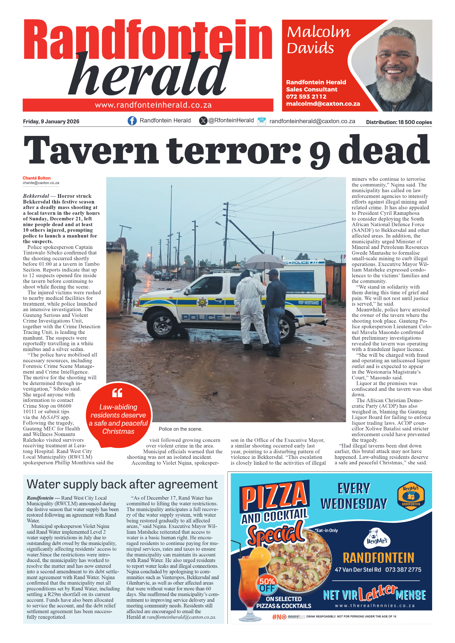 Randfontein Herald 9 January 2026 page 1