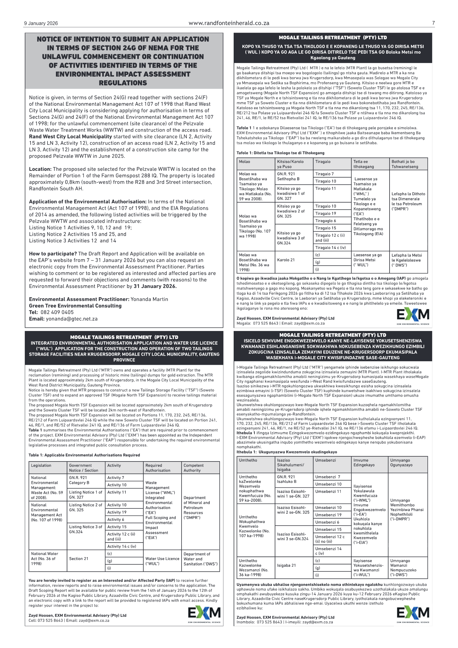 Randfontein Herald 9 January 2026 page 7