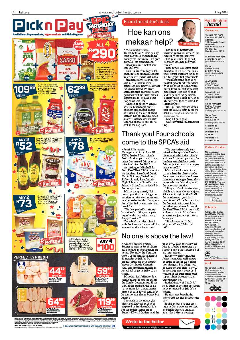 Randfontein Herald 9 July 2021 page 4