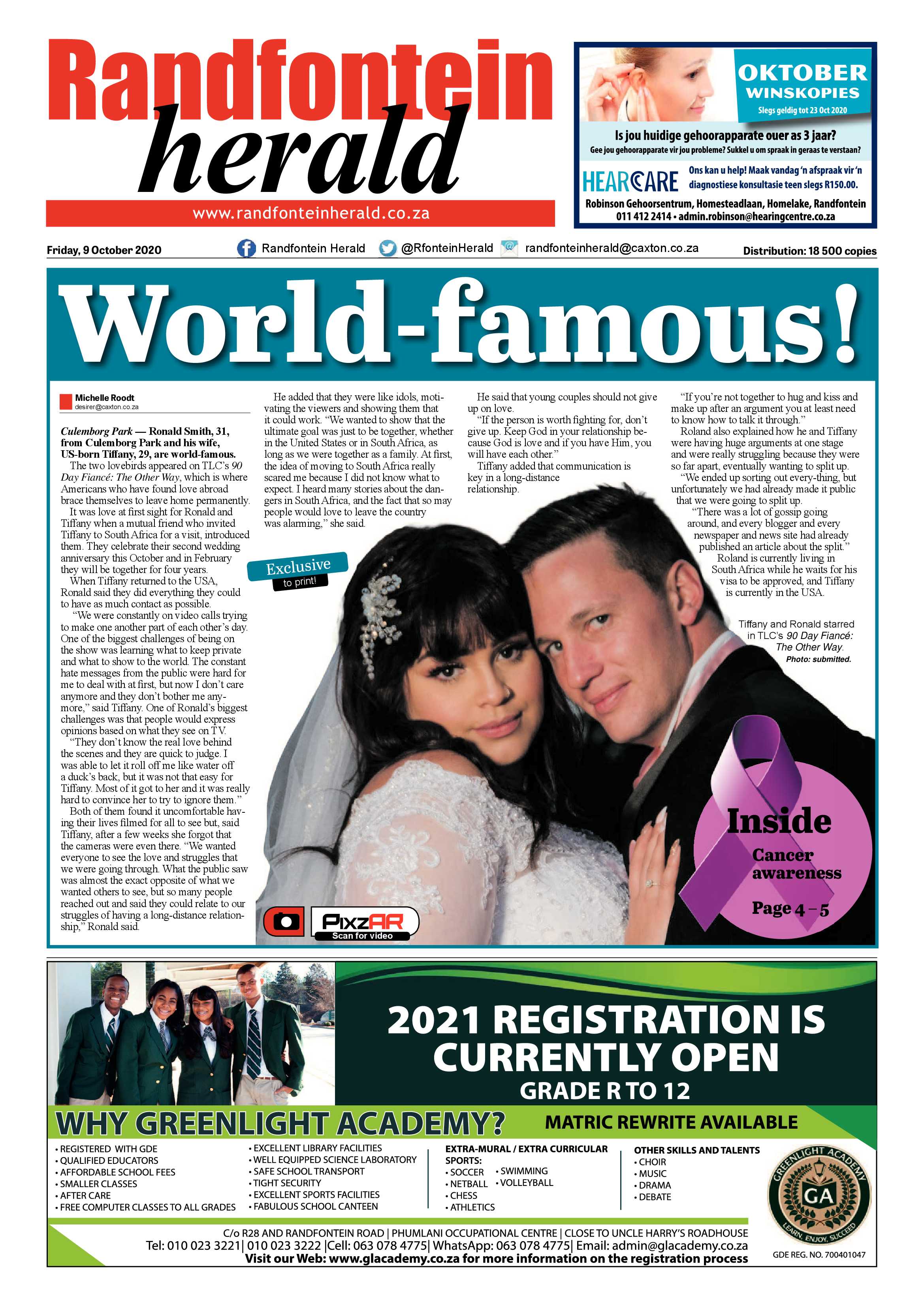 Randfontein Herald 9 October 2020 page 1